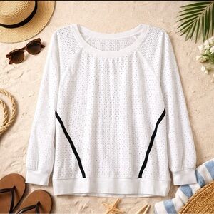 Z by ZELLA Womens Long Sleeve Pull Over Scoop Neck White Eyelet Swim Coverup L